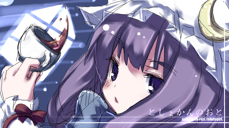 1girl, blush, close-up, crescent, crescent_hair_ornament, cup, female, gozen_shinshi