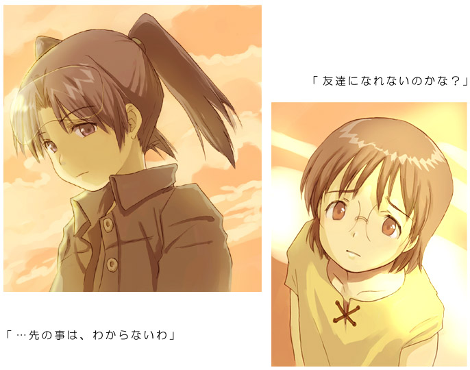 amasawa_yuuko, brown_hair, dennou_coil, glasses, hinata_nonoka, nonoka, okonogi_yuuko, short_hair