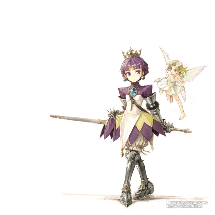 2girls, arlia, armor, armored_dress, atlus, boots, crown, fairy
