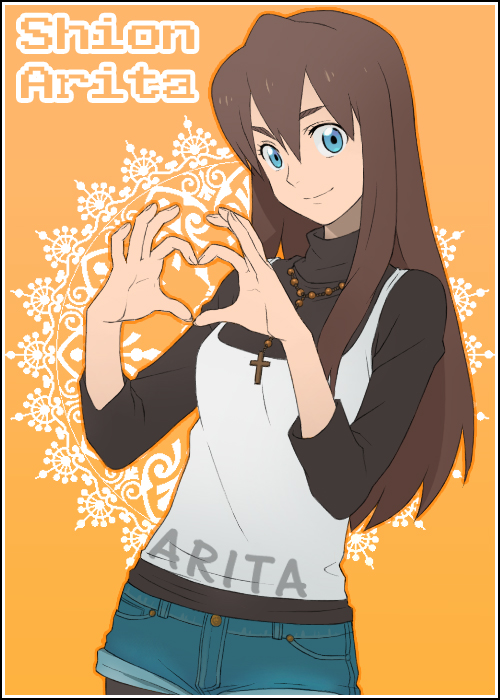 bad_id, birdy_the_mighty, birdy_the_mighty_decode, blue_eyes, brown_hair, chimachi, heart, heart_hands