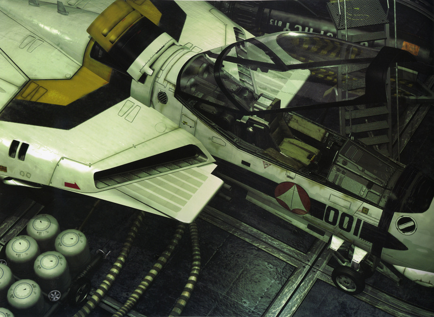 3d, 80s, aircraft, airplane, choujikuu_yousai_macross, cockpit, gun, gunpod