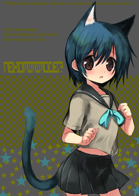 animal_ears, cat_ears, cat_tail, original, school_uniform, serafuku, shiratama_shima, tail