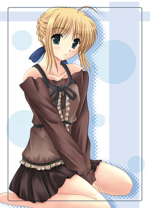 1girl, ahoge, aikawa_fuugetsu, bare_legs, barefoot, between_legs, blonde_hair, blush