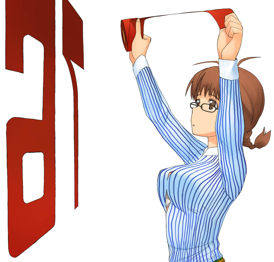 1girl, a1, akizuki_ritsuko, bra, braid, glasses, idolmaster, lingerie