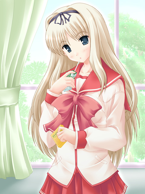 1girl, aikawa_fuugetsu, blonde_hair, kusugawa_sasara, school_uniform, serafuku, solo, to_heart_2
