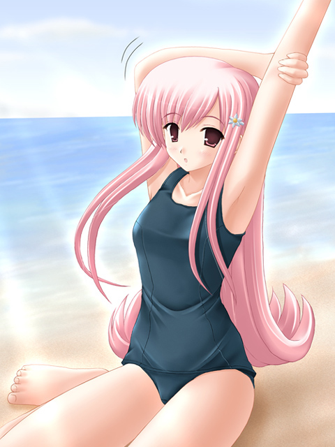 aikawa_fuugetsu, lucy_maria_misora, one-piece_swimsuit, school_swimsuit, swimsuit, to_heart_2
