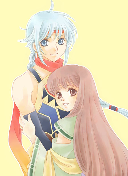 brown_eyes, brown_hair, freyjadour_falenas, gensou_suikoden, gensou_suikoden_v, long_hair, lymsleia_falenas, siblings, smile, suikoden, suikoden_v, yucke