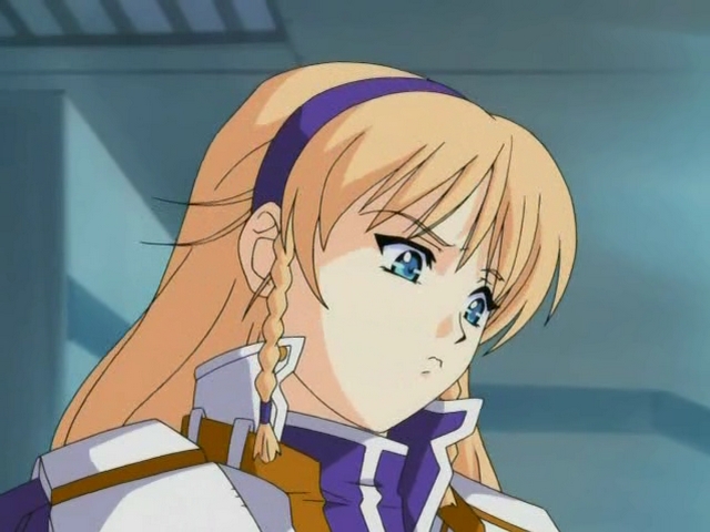 armor, blonde_hair, blue_eyes, cap, daiakuji, hairband, long_hair, priscilla_wadul