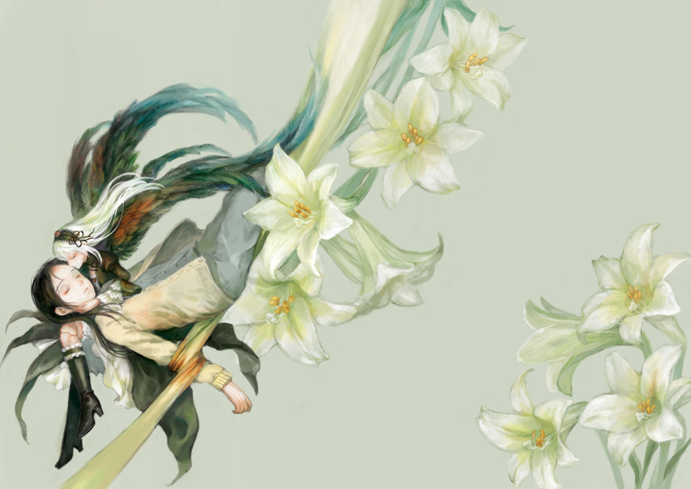 1girl, eyes_closed, flower, kakizaki_megu, megu, miya_(foolish_order), rozen_maiden, suigintou