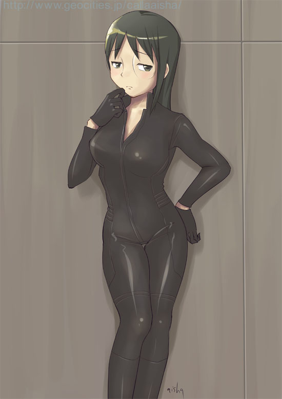 aisha_callaaisha, biker_clothes, bikesuit, black_hair, brown_eyes, dennou_coil, glasses, harakawa_tamako