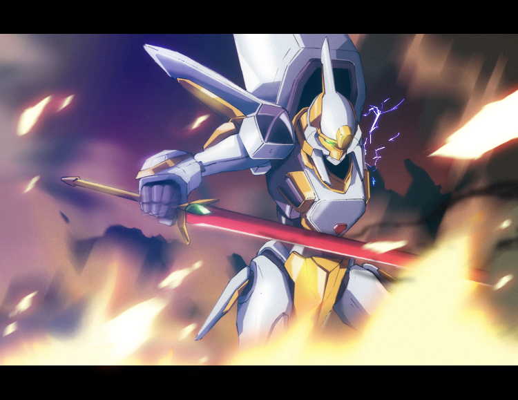 code_geass, fire, kaisen, knightmare_frame, lancelot, letterboxed, mecha, sword