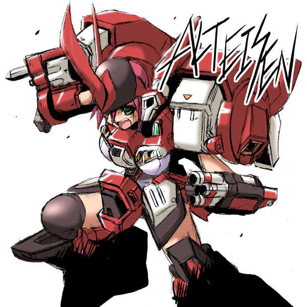 1girl, alteisen, banpresto, breasts, fighting_stance, gloves, green_eyes, gundam