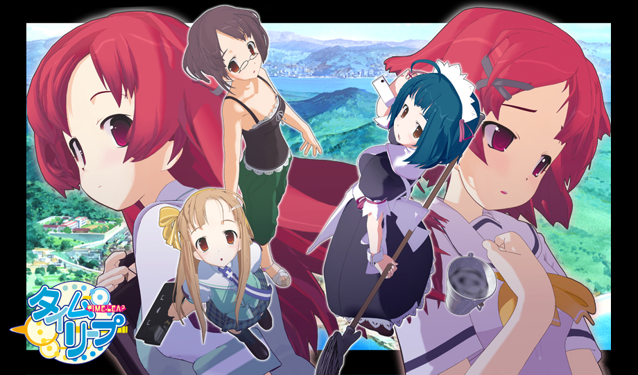 3d, 5girls, :o, ahoge, apron, black_dress, black_legwear, blonde_hair