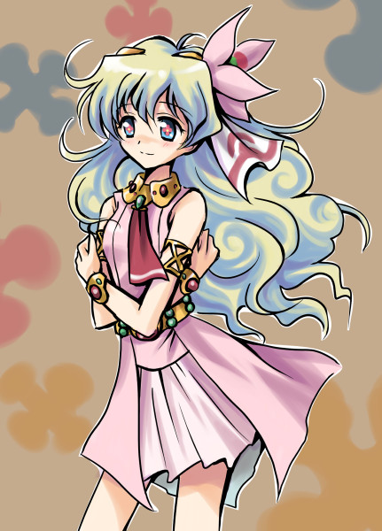 +_+, 1girl, armlet, belt, blonde_hair, blue_eyes, blue_hair, bracelet