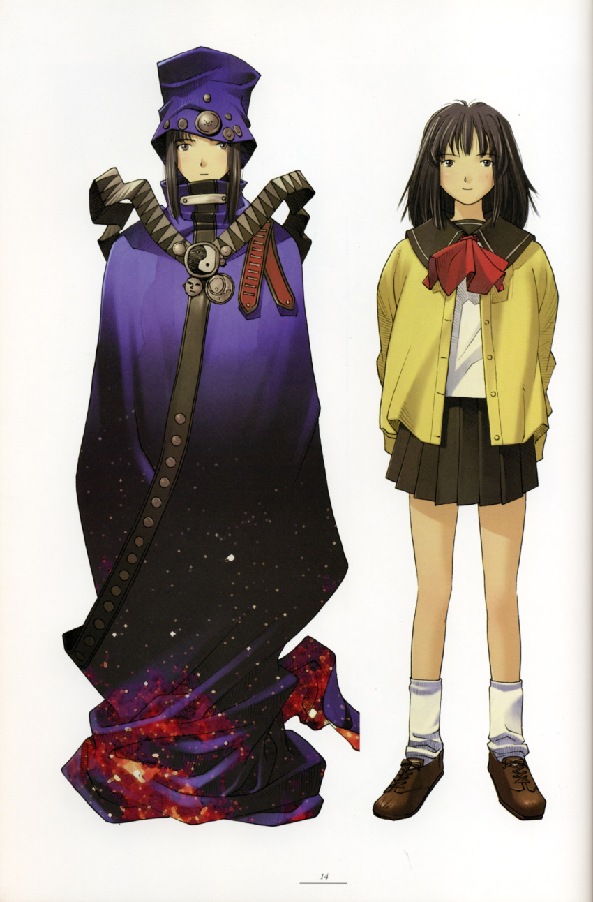 00s, absurdres, boogiepop, boogiepop_(character), brown_eyes, brown_hair, cloak, hat