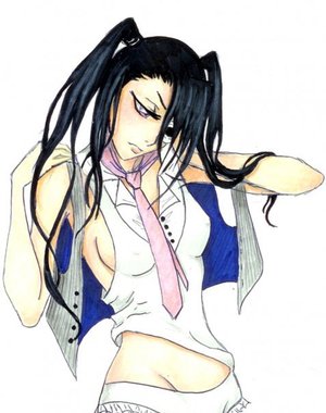 arrancar, black_hair, bleach, loly, necktie, twintails, vest