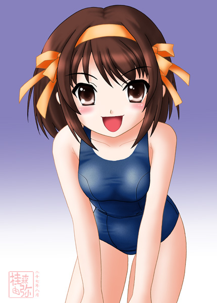 brown_hair, neopure, one-piece_swimsuit, school_swimsuit, short_hair, suzumiya_haruhi, suzumiya_haruhi_no_yuuutsu, swimsuit