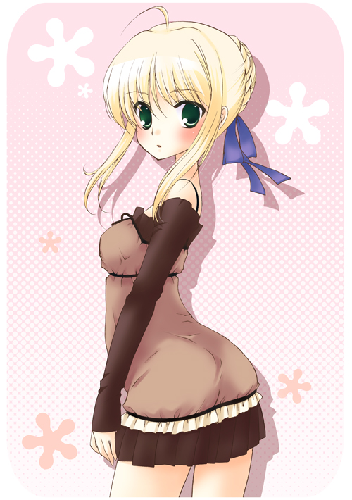 1girl, blonde_hair, fate/stay_night, fate_(series), green_eyes, mika_mikan, saber, solo