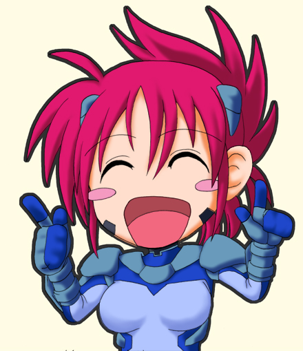 1girl, blush_stickers, bodysuit, chibi, closed_eyes, facial_mark, lyrical_nanoha, mahou_shoujo_lyrical_nanoha