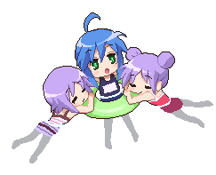 afloat, animated, animated_gif, double_bun, floating, hiiragi_kagami, hiiragi_tsukasa, innertube