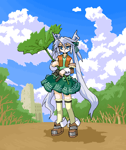 blue_eyes, bow, forest, hair_bow, legwear, long_hair, lowres, mof
