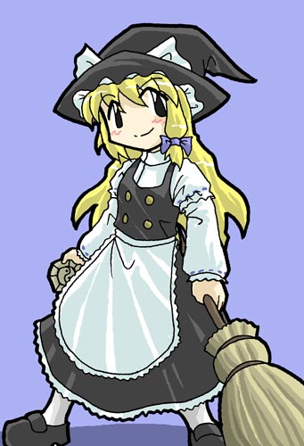 black_eyes, blonde_hair, braid, broom, female, hat, horten, kirisame_marisa