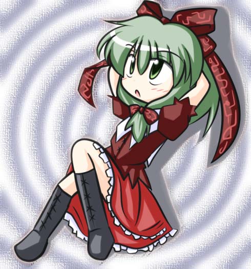 1girl, arms_behind_head, black_boots, blush, boots, bow, chibi, eyebrows