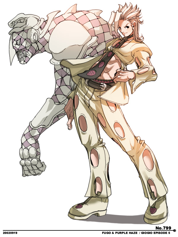 falcoon, fugo_pannacotta, jojo_no_kimyou_na_bouken, male_focus, midriff, necktie, pannacotta_fugo, purple_haze_(stand)