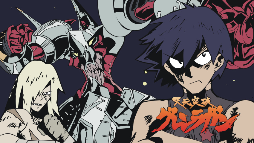 2boys, arc_gurren-lagann, highres, male_focus, multiple_boys, simon, tengen_toppa_gurren_lagann, vector_trace