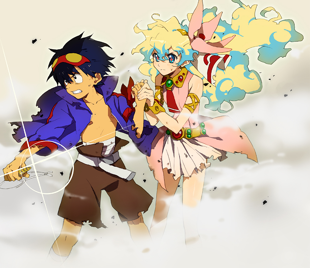 1boy, 1girl, couple, hetero, jewelry, nia_teppelin, poo_(donkan_gokko), simon