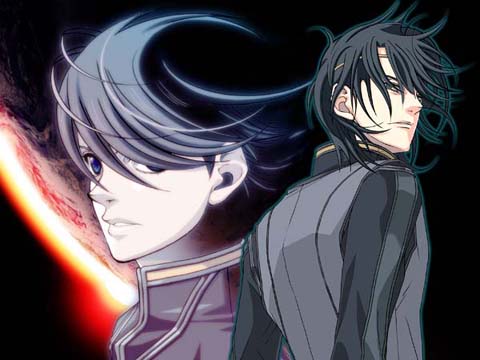 2boys, black_hair, headband, keith_anyan, looking_back, lowres, male_focus, multiple_boys