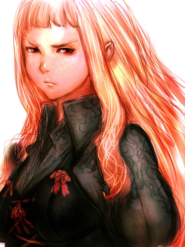 bangs, blunt_bangs, frown, humio, kara, long_hair, orange_hair, red_eyes