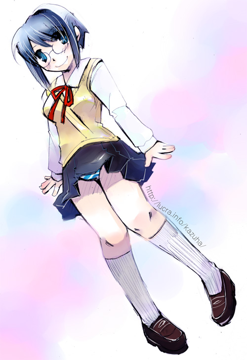 00s, ciel, kazuha_(artist), kazuha_(pinktips.info), panties, pantyshot, school_uniform, serafuku, sweater, sweater_vest, tsukihime, underwear, vest