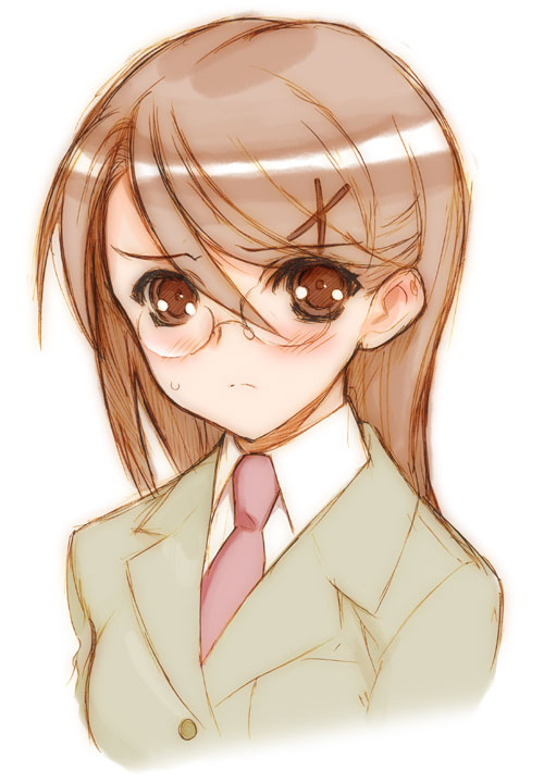 blazer, blush, glasses, hair_ornament, hairclip, keuma, school_uniform