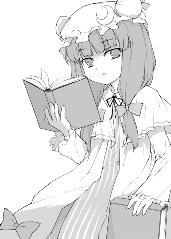 1girl, book, crescent, female, hat, ikura_hato, long_hair, lowres