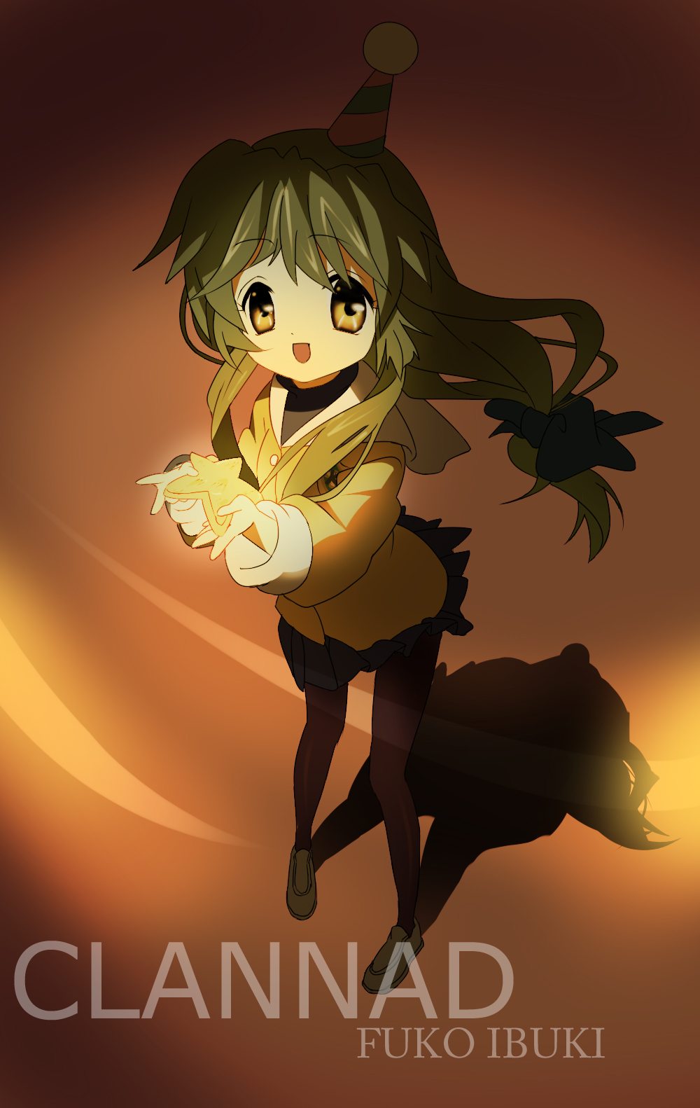 clannad, glow, glowing, green_hair, hat, highres, himano_(artist), ibuki_fuuko