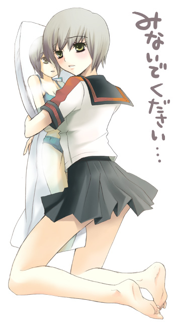 barefoot, dakimakura_(object), feet, original, oujima_tamaki, pillow, school_uniform, serafuku