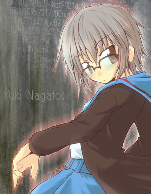 cardigan, glasses, hidaka_makoto, nagato_yuki, suzumiya_haruhi_no_yuuutsu