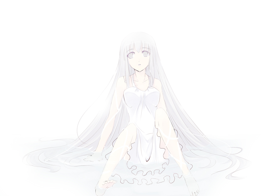 1girl, bare_legs, bare_shoulders, breasts, cleavage, dress, full_body, long_hair