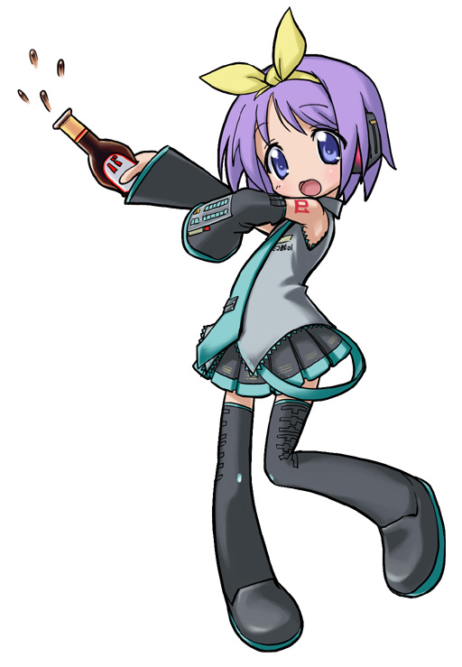 1girl, aqua_necktie, balsamic_vinegar, boots, cosplay, crossover, hatsune_miku, hatsune_miku_(cosplay)