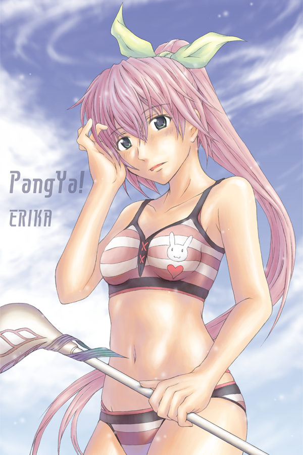 dawy, golf_club, green_eyes, hana, long_hair, pangya, pink_hair, ponytail