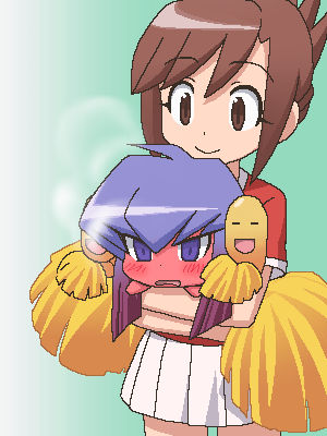 2girls, awa, blush, gradient_hair, guchuko, hug, lowres, multicolored_hair