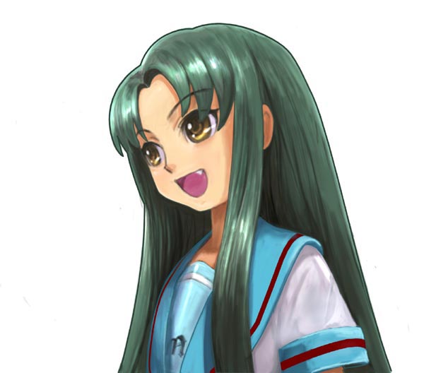 1girl, :d, blonde_hair, blush, collarbone, eyebrows, eyebrows_visible_through_hair, fang