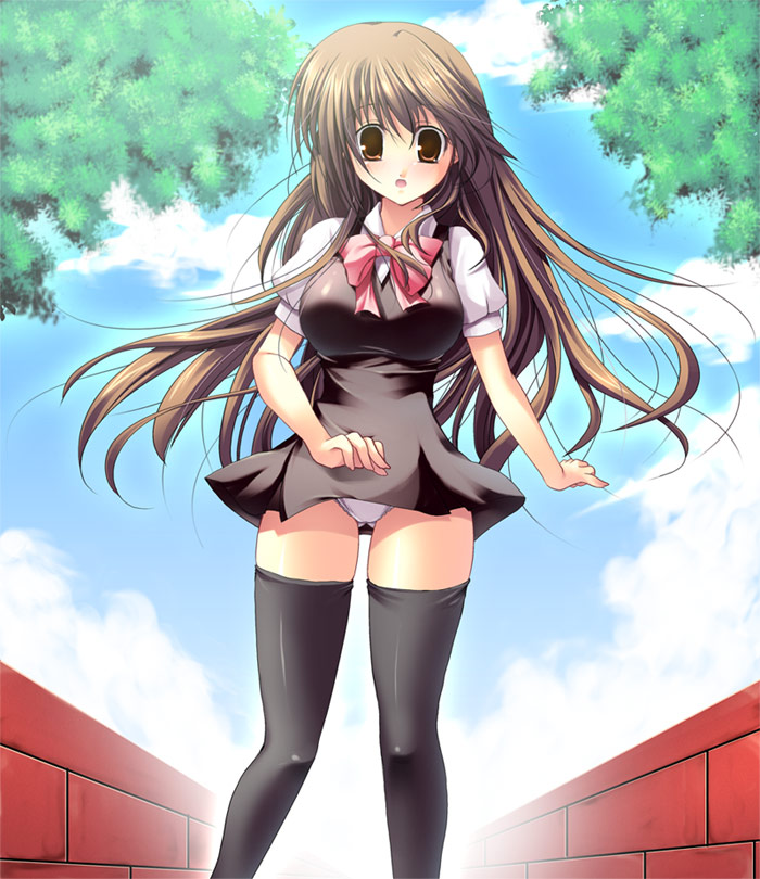 breasts, large_breasts, long_hair, ookami_ryousuke, panties, school_uniform, serafuku, thigh-highs