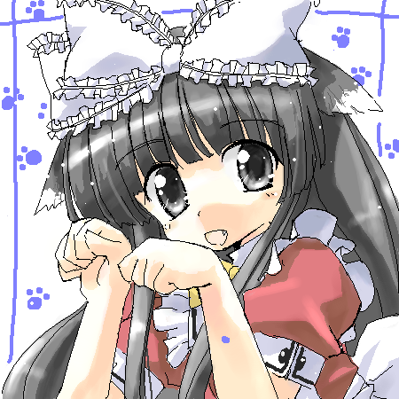 00s, 1girl, aliasing, animal_ears, bangs, black_eyes, black_hair, blush
