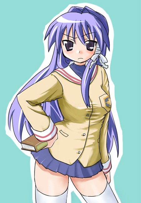 black_eyes, book, clannad, fujibayashi_kyou, hottan!, long_hair, purple_hair, school_uniform