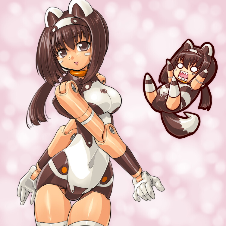 brown_hair, busou_shinki, chibi, dd_(artist), doll_joints, long_hair, pomock, ponytail