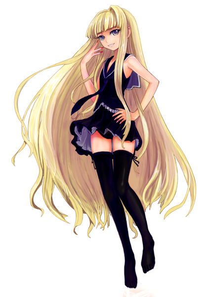 1girl, blonde_hair, evangeline_a_k_mcdowell, flat_chest, ikara, long_hair, mahou_sensei_negima!, miniskirt