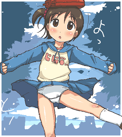 1girl, 4040_(abonriya), 4040_(artist), aliasing, balancing, brown_eyes, brown_hair, child