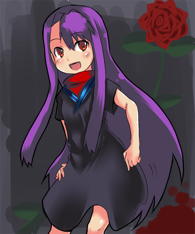 1girl, beatrice_(wild_arms), black_dress, dress, flower, grey_background, johnny_funamushi, long_hair